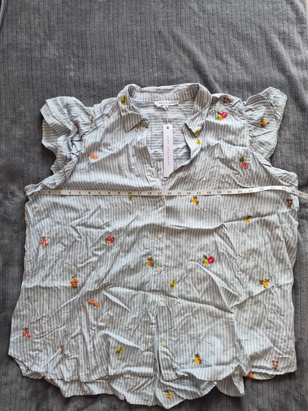 NWT Jane + Delancy shirt SZ 3X plus blue white striped embroidered button down